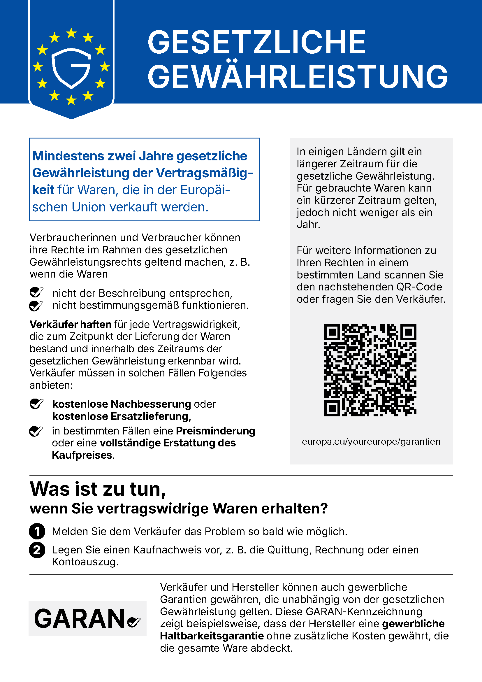 Harmonisierte Mitteilung der EU über das gesetzliche Gewährleistungsrecht von mindestens zwei Jahren